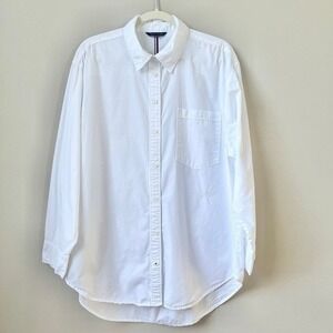 Tommy Hilfiger Beach Shirt Women's Large Oversized White 100% Cotton Classic